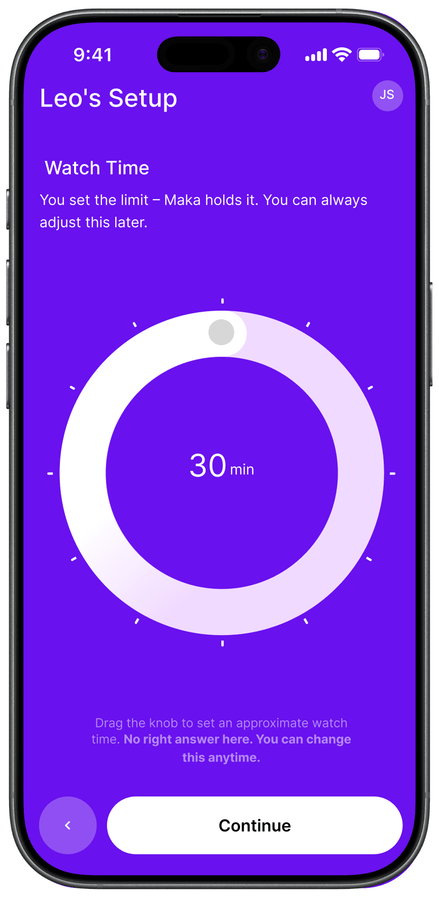 Maka Kids playback time setup on iPhone