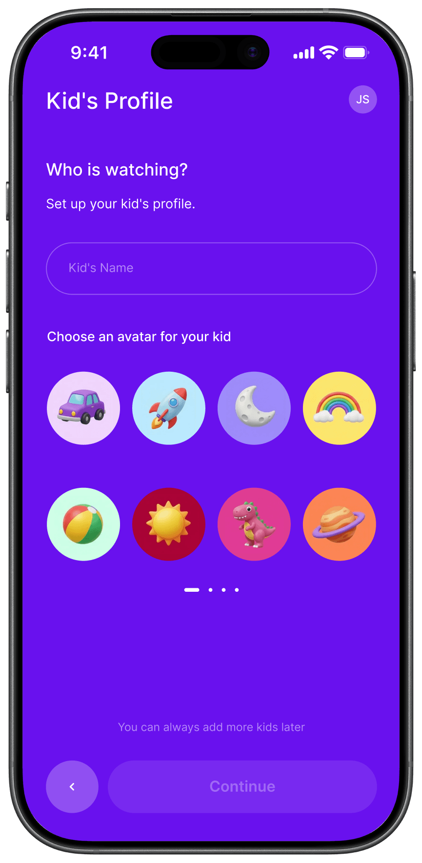 Maka Kids kid profile setup on iPhone