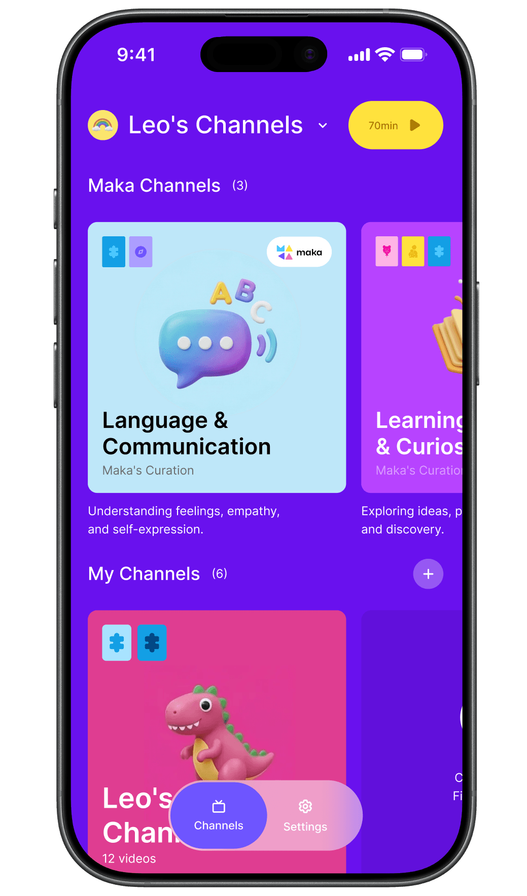 Maka Kids curated channels on iPhone